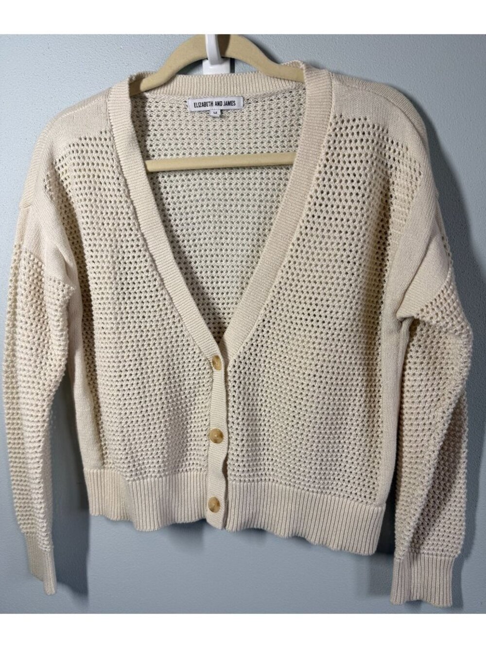 Elizabeth & James Open Knit Cardigan Ivory Size M Coastal Preppy Neutral Minimal